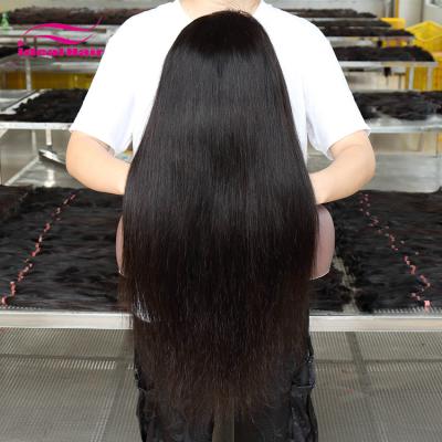 China Ideal Brazilian Remy Human Hair Silky Straight Human Hair Front Lace Wig Natural Wave Hair 150 Density Wave Color 1B Pre Plucked With Baby Hair for sale