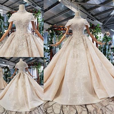 China Luxury dry cleaning sequin Crystal Beading Bridal Ball Gown lace up a line women wedding dress for party for sale