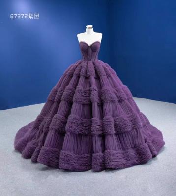 China Anti-Static Puffy Purple Sleeveless Ball Gown Tulle Floor Length Wedding Dress Evening Dress for sale