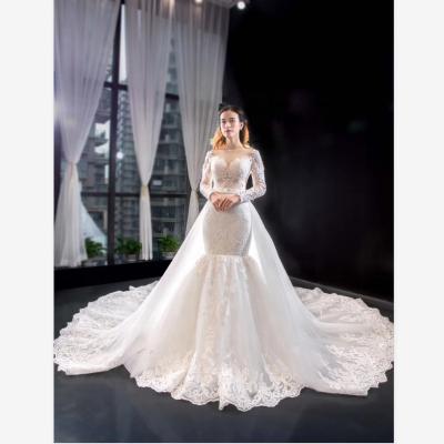 China Anti-Static Mermaid/Trumpet Ladies Sheath Long Good Quality Lace With Detachable Train Wedding Dress for sale