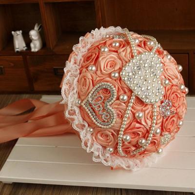 China Polyester Crystal Satin Rose Wedding Flower Bouquet Bridal Bouquets for sale