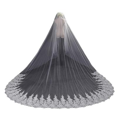 China Wholesale High Quality Handmade Lace Edge Wedding Bridal Veils Lace Up Bridal Veils for sale