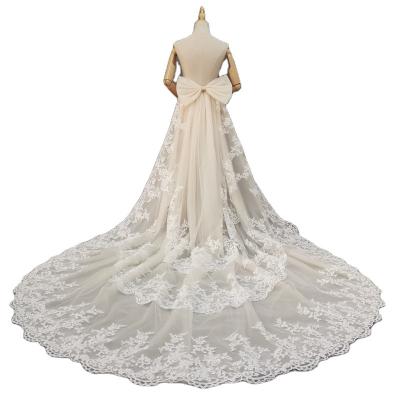 China Anti-Static Detachable Lace Train Bridal Dresses Form Lace Train With Bow for sale