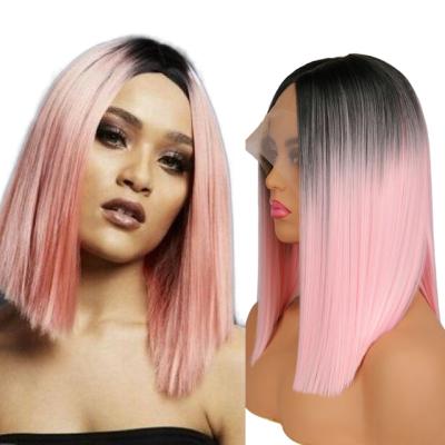 China Female High Temperature Silk Bob Wig Depuy Synthes Tfnadvanced Chemical Fiber Lace Front Wave Silky Straight Ombre Popular Pink Colored Bob Wig for sale