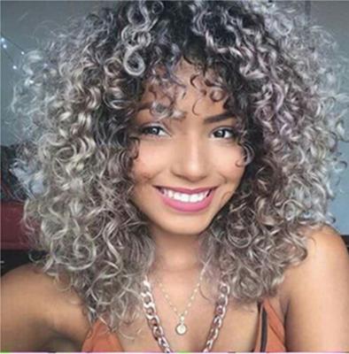 China Wholesale Price High Temperature Synthetic Wigs Sliver Brown Afro Orange Black Gray Colored Colored Brown Orange Black Gray Sliver Thick Shedding Barely Curly Wigs For Black Women for sale