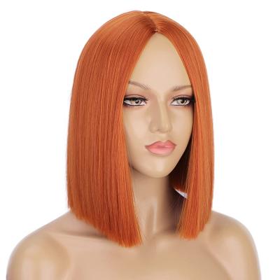 China Orange Red Colored Synthetic Hair Bob Wigs Copper Color Bobo Hair Silky Straight Colored Middle Part Water Wave Wig Heat Resistant for sale