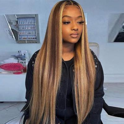 China Wholesale price silky straight piano color wave synthetic hair wigs with highlights Pre-plucked big factory stock for sale