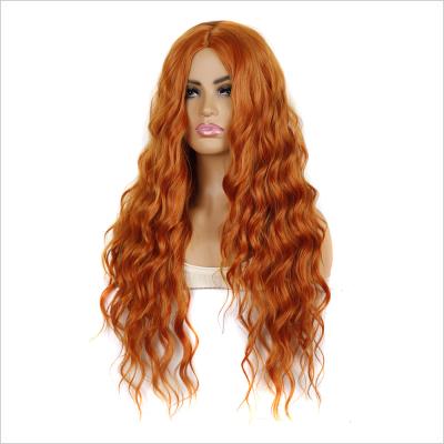 China Wholesale Price Silky Straight Orange Color Ginger Wave Synthetic Hair Wigs With Colored Body Wave Pre-Plucked Factory Big Stock for sale