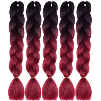 China Wholesale Straight Colorful Red Synthetic Braiding Hair Crochet Braids Hair Extensions Fiber High Twist Braiding Hair For Woman 24Inch for sale