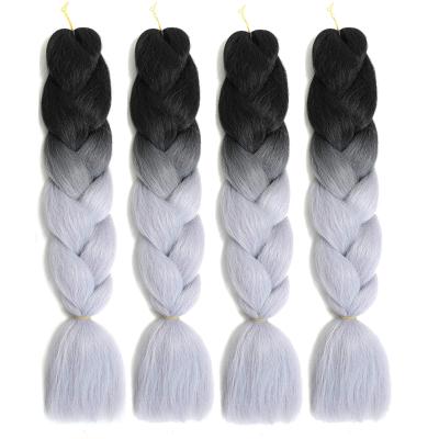 China Gray Braids Long 24Inch Straight Jumbo Braiding Hair Extension Synthetic Wigs For Black Women High Temperature Synthetic Fiber for sale