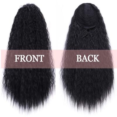 China Soft Straight Thick Shedding Ponytail Barely Curly Hair Synthetic 22 Inch Body Wave Ponytail Long Hair Extension Wrap Around Drawstring Hair With 2 Clips for sale