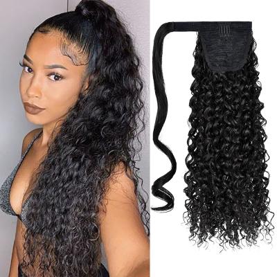 China Long Barely Curly Ponytail Shedding Thick Smooth Straight Synthetic 18 Inch Body Ponytail Long Curly Hair Extension Wrap Around Drawstring Hair for sale