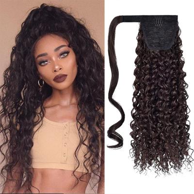 China Long Curly Red Brown Hair Barely Shedding Thick Smooth Soft Synthetic 18 Inch Ponytail Wrap Long Curly Hair Extension Around Drawstring Hair for sale