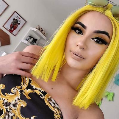 China Wholesale Price Silky Straight Yellow Colored Straight Short Bone Hair Wave Color Lead Wig Synthetic Wigs For White Women Daily Wear Party Wigs for sale