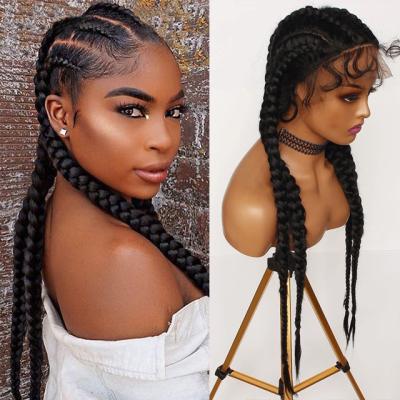 China Half Hand Tied Synthetic Wig Cornrows High Quality Braid Wig 4 Braids Hair Hand Braided Synthetic Lace Front Wigs With Baby Hair For Women for sale