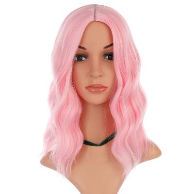 China Women's Short Wavy Bob Light Pink Curly Wavy Shoulder Length Pastel Wavy Curly Wig Bob Synthetic Cosplay Pastel Wigs For Girl for sale