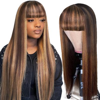 China Wholesale Barely Shedding Thick Smooth Soft Piano Color Wig P#4/27 With Hair Color Highlight Wig Cosplay Part Two Long Bangs Straight Synthetic Women for sale