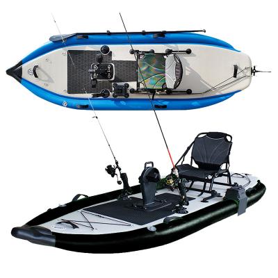 China Fishing Kayak With Foot Pedal GeeTone Drop Point Seat Fishing Kayak On Top Inflatable Boat With Pedal Drive System Fishing Rod Holder for sale