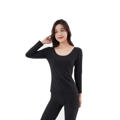 China Keep Warm Unique Solid Polyester Inner T-Shirt Customized / Spandex Round Neck Long Sleeve For Women for sale