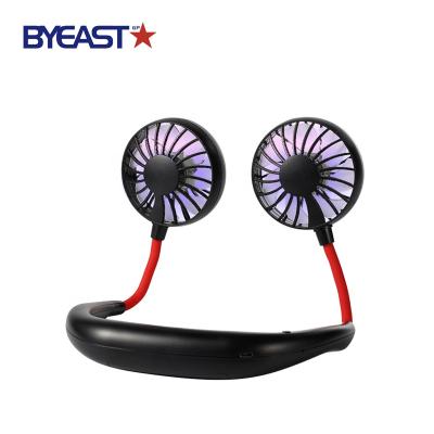 China Led Light Supporter USB Rechargeable Rechargeable Fan With Mini Portable Neck Light Fan for sale