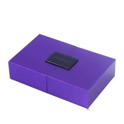 China Handmade Custom Professional Luxury Purple Double Door Cardboard Open Paper Box With Custom Insert for sale