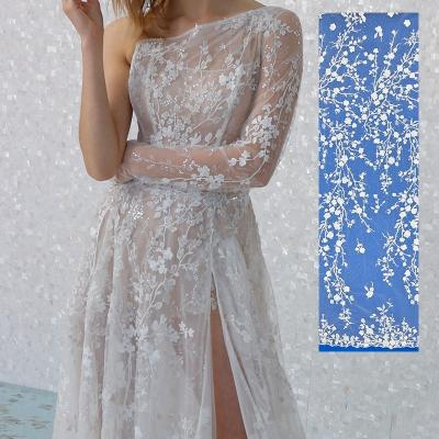 China Other factory supply high quality embroidered lace fabric glitter with elegant sequins design for evening dress for sale