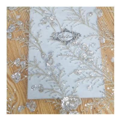 China Sustainable Lace Flowers Sequins Lace Up Sparkling Stunning Lace For Wedding Developed for sale