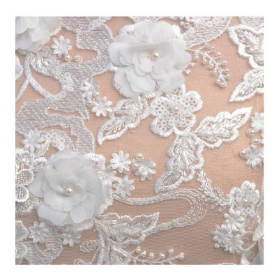 China Viable Hot Selling 3 D Sequins Beautiful Beaded Embroidery For Dress White Quality Order Fabric Lace for sale