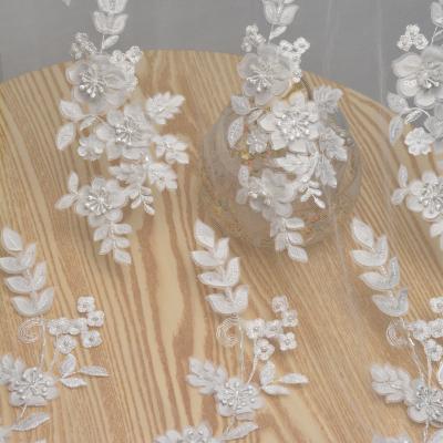 China Sustainable Embroidery Lace Fabric In China White Stretch Sequins Fabrics Lace Fabric for sale