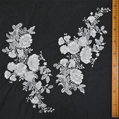 China Other Fashion Style Bridal White Exquisite Elegant Pair Wedding Sequins Guipure Applique Lace Embroidery for sale