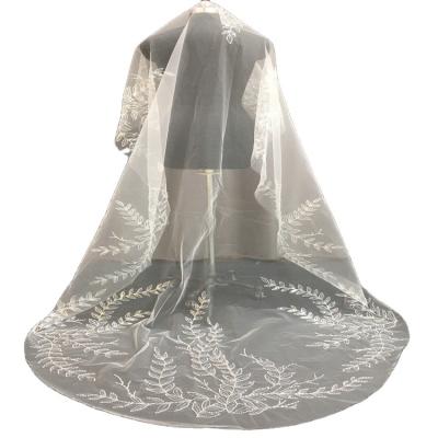 China 2021 Soft Design New Fashion Hot Sale Lace Trim Cathedral Wedding Veil Fabric for sale