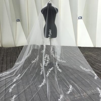 China 2021 Hot Selling Soft Tulle Long Cathedral Bridal Wedding Veil For Applique for sale