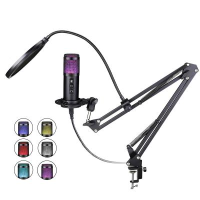 China Studio Desktop Condenser Microphone For Webcast Singing Recording MIC Usb With RGB Lighting for sale