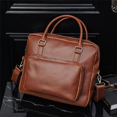 China Newspaper Used Briefcase Fashionable Wholesale Men's Business Brand Crazy Horse Retro PU Leather Shoulder Handbag Briefcase for sale