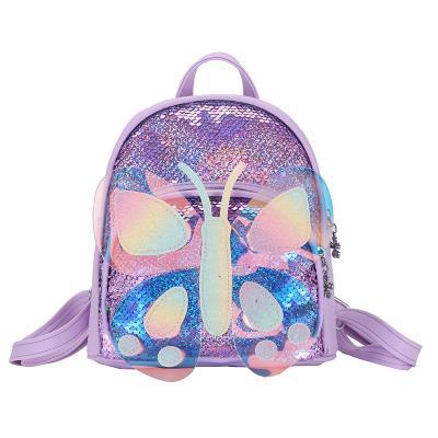 China Bling Bling Backpack 2021 Cute Candy Color Butterfly Sequins Ladies Backpack Fashion Glitter Small Girls School Backpack for sale