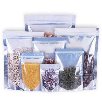 China Recycled Materials Wholesale Front Window Stand Up Resealable Clear Aluminum Foil Pouch Tape Zipper Bags For Food for sale