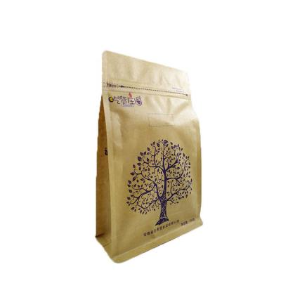 China Recyclable Custom Printed Side Brown Paper Food Bag Eight Side Gusset Zipper Bag Eight Seal Recyclable Kraft Paper Bag for sale