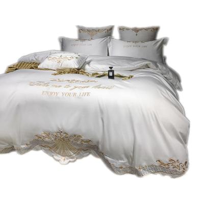 China New Nondisposable Luxury White Royal Pillowcases 600TC Egyptian Cotton Embroidery Palace Bedding Set Duvet Cover Sheet Bed Linen 4pcs for sale