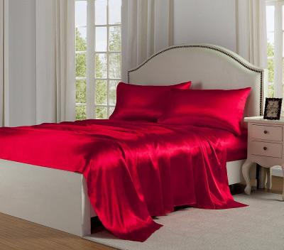 China Nondisposable 4pcs Bedding Set Bed Linen Sets Satin Mattress Cover Set Sabanas King Size Bedsheet Smooth Soft Cool Sheets Pillowcase for sale