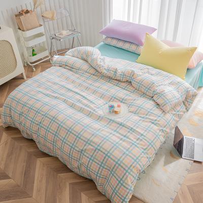 China Nondisposable Plaid Bedding Sets Cute Bed Cover Pillowcase Comforter Blue Flat Sheets Modern Duvet Cover Sets Twin Girls Full Single Bedding for sale