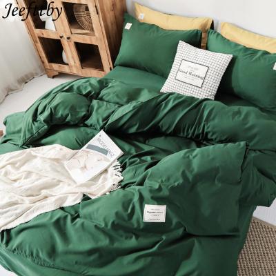 China Nondisposable Home Bedding Set Thickening Winter Textiles Dark Green Bed Set King Queen 3-4pcs Duvet Cover+flat sheet bedding+pillowcase for sale