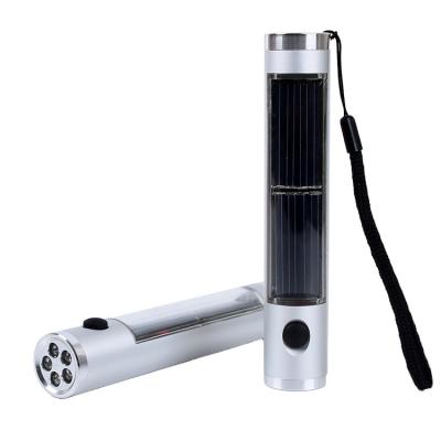 China Silver Color Mini Solar Flashlight OEM Factory Supply 5 Touch Solar Led Solar Torch for sale