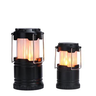 China 3*AA LED Dry Battery Outdoor Portable 2-Mode Folding Camping Lanterns with Fire Flame Light and Bright LED Light for sale