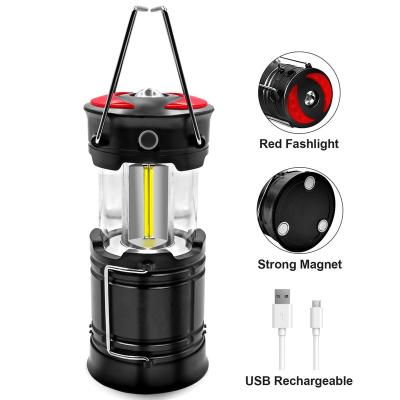 China Portable Outdoor Outdoor 3 in 1 USB SOS Emergency COB Rechargeable Red Led Buzz Camping Light Lantern with Strong Magnet for sale