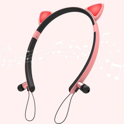 China Cute Hanging Earphone Hair Band Cat Ear Wireless Earphones Magnetic Headset Stereo Surround High Fidelity Sound Quality Earphone for sale