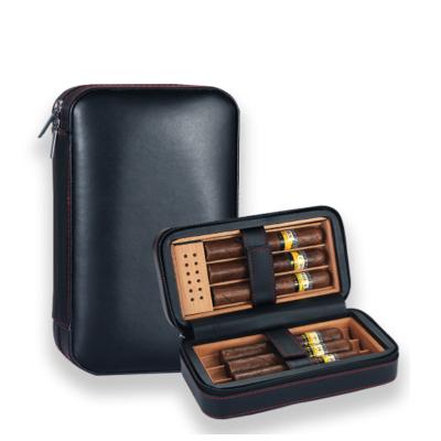 China Luxury Travel Cigar Case Portable Leather Cedar Wood Cigars Humidor Humidifier Box For COHIBA Holds 6 Zigarren for sale