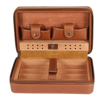 China Cedar Wood Leather Travel Humidor Cigar Case Luxury Humidor Portable Humidor Set Gift Box With Cutter Gift For Cohiba for sale