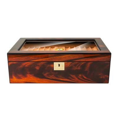 China Cedar Wood Travel Humidor Box grain large window double layer luxury transparent wooden humidor portable cigar case for sale