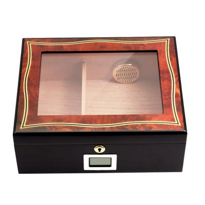 China Hot New Arrival Luxury New Arrival Two-parts Cedar Wood Cigar Humidor Top Large Capacity Cigar Storage Box Glass Case for sale