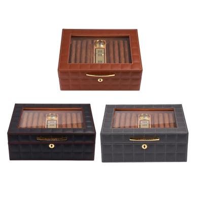 China Cedar Wood Humidor Box Portable Luxury Leather Cigar Case with Hygrometer Humidifier for COHIBA Cigars for sale